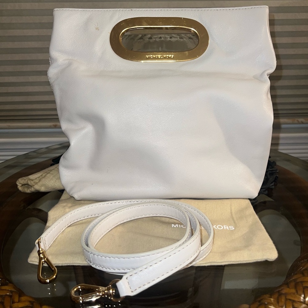 MK white leather wristlet/crossbody